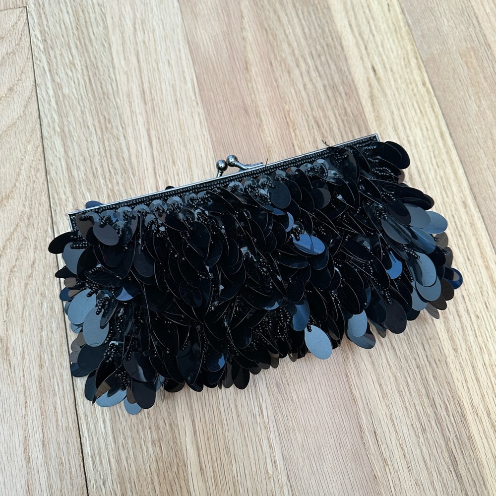 Jessica McClintock black sequin clutch crossbody